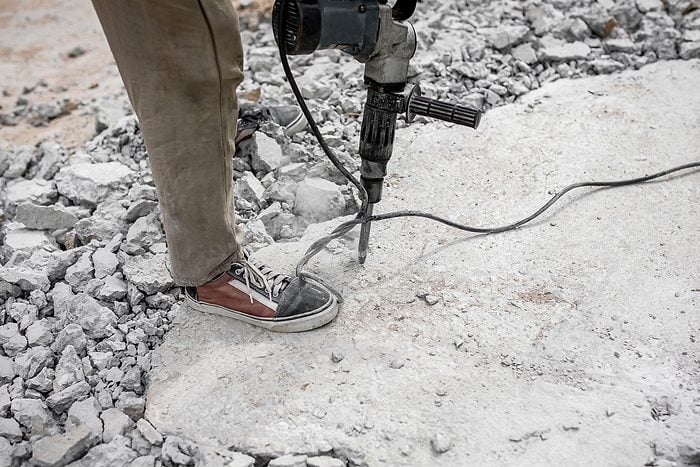 Crushed concrete rubble segregated from steel reinforcement bars
