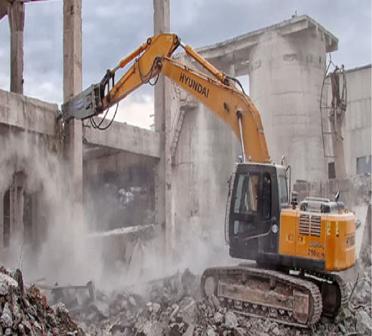 Reinforced concrete beam and column frame undergoing sequential demolition