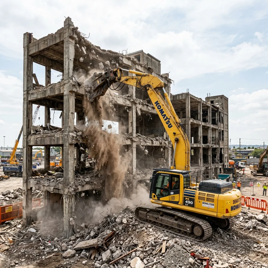 Heavy Demolition Crawler Excavator at Work